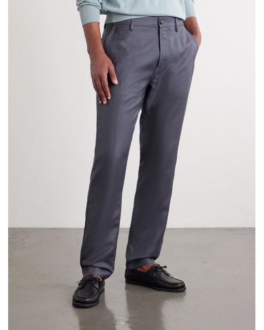 Canali Blue Straight-Leg Wool And Linen-Blend Twill Suit Trousers for men