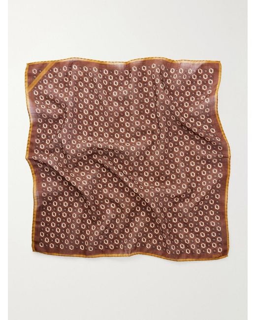 Zegna Brown Printed Wool Pocket Square for men