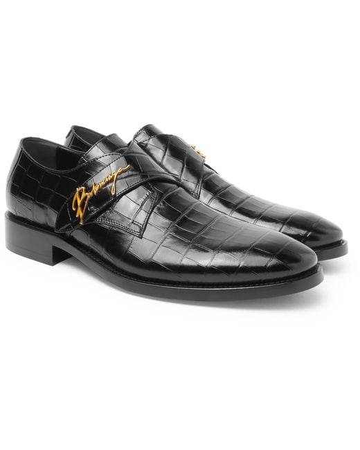Balenciaga Black Croc-effect Leather Shoes for men
