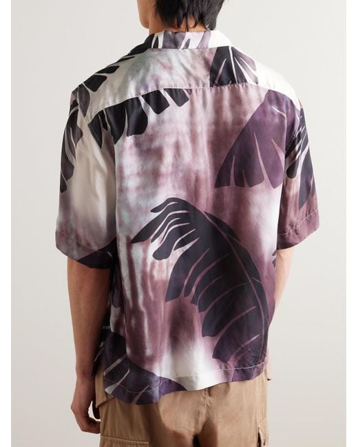 Camicia in raso di seta stampato con colletto aperto di Dries Van Noten in Pink da Uomo