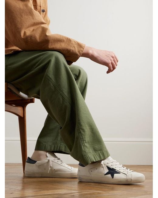 Golden Goose Deluxe Brand Natural Super-star Distressed Glossed-trimmed Leather Sneakers for men