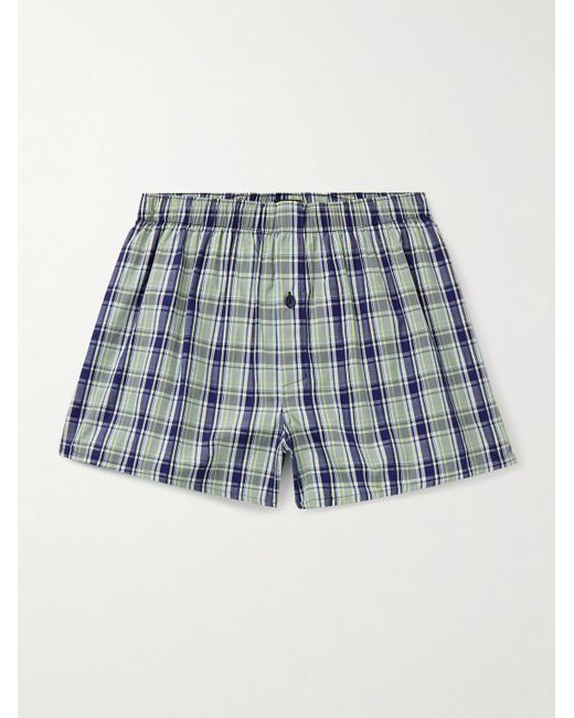 Hanro Blue Fancy Checked Cotton Boxer Shorts for men