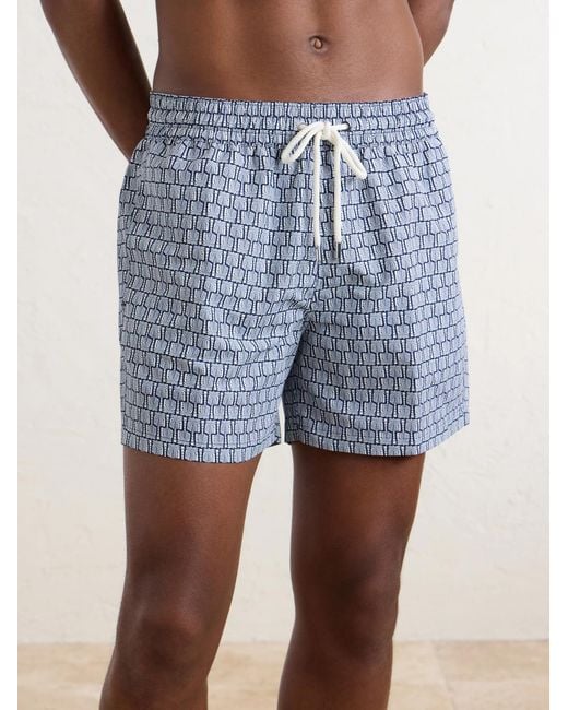 Frescobol Carioca Blue Rio Straight-leg Mid-length Printed Recycled Swim Shorts for men