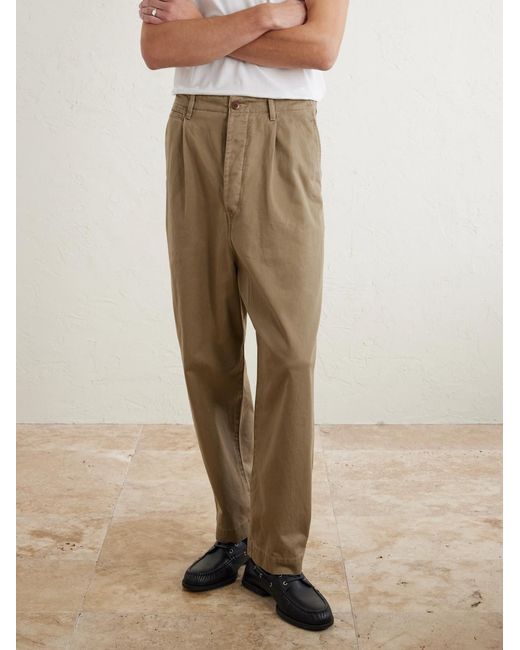 Kapital Natural Straight-Leg Pleated Cotton-Twill Chinos for men