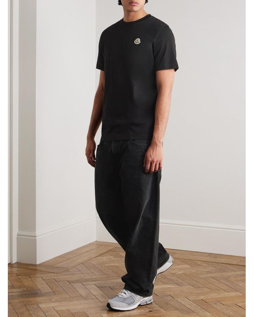 Moncler Black Three-Pack Logo-Appliquéd Cotton-Jersey T-Shirts for men