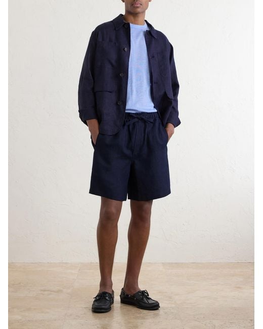 Saman Amel Blue Straight-Leg Linen Drawstring Shorts for men