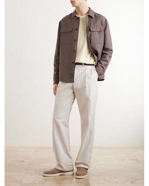 Eleventy Brown Lyocell And Linen-Blend Shirt for men