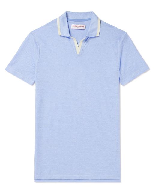 Orlebar Brown Blue Felix Slim-fit Contrast-tipped Linen-jersey Polo Shirt for men