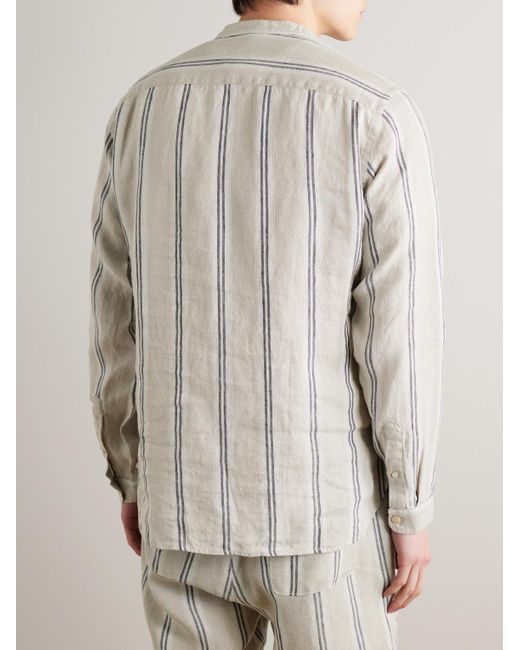 Oliver Spencer White Grandad-collar Striped Linen Shirt for men