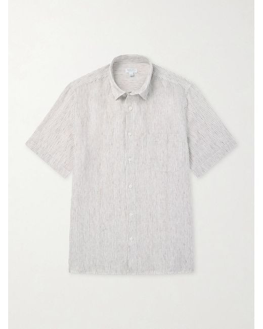 Sunspel White Striped Linen Shirt for men