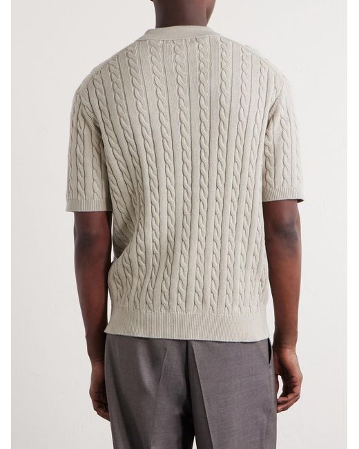 Beams Plus White Cable-Knit Cotton Polo Shirt for men