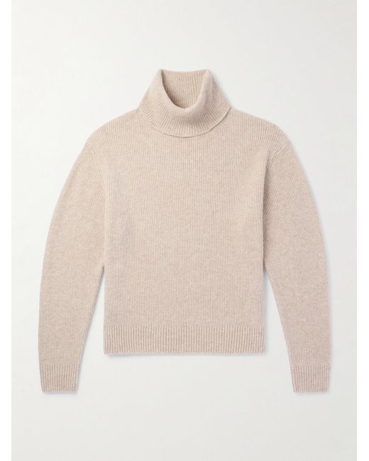 Tom Ford Natural Ribbed Brushed Cashmere And Silk-Blend Rollneck Sweater for men