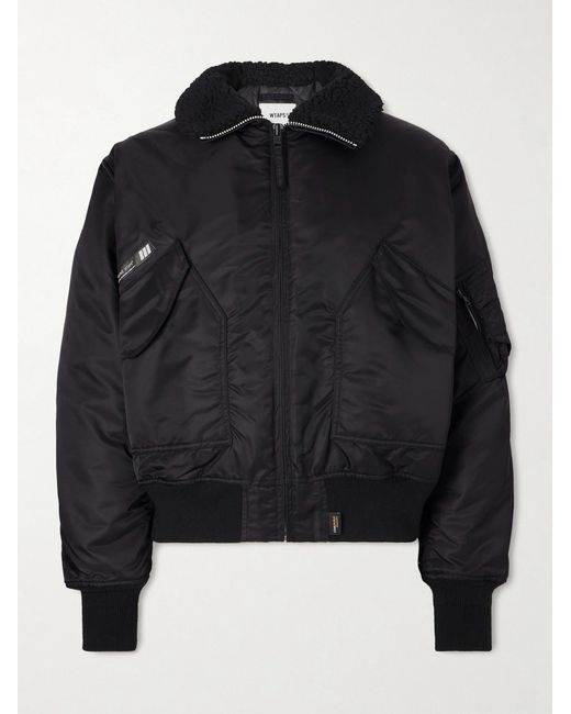 (w)taps Black Padded Fleece-trimmed Shell Jacket for men