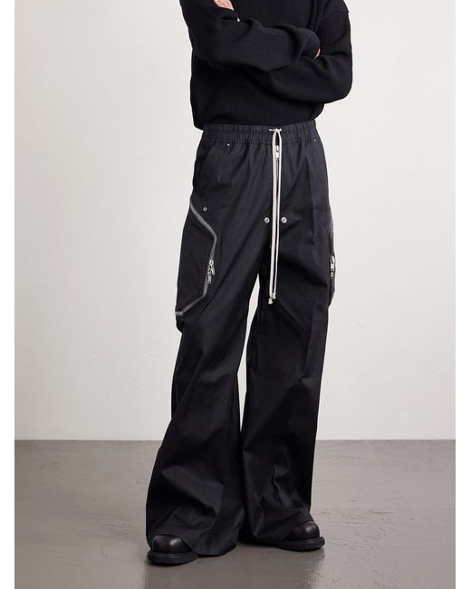 Rick Owens Black Heizer Belas Wide-leg Cotton-blend Poplin Drawstring Cargo Trousers for men