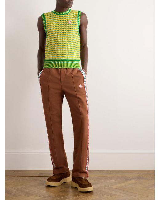 Gilet slim-fit in cotone crochet a zig-zag con logo applicato di Casablancabrand in Green da Uomo