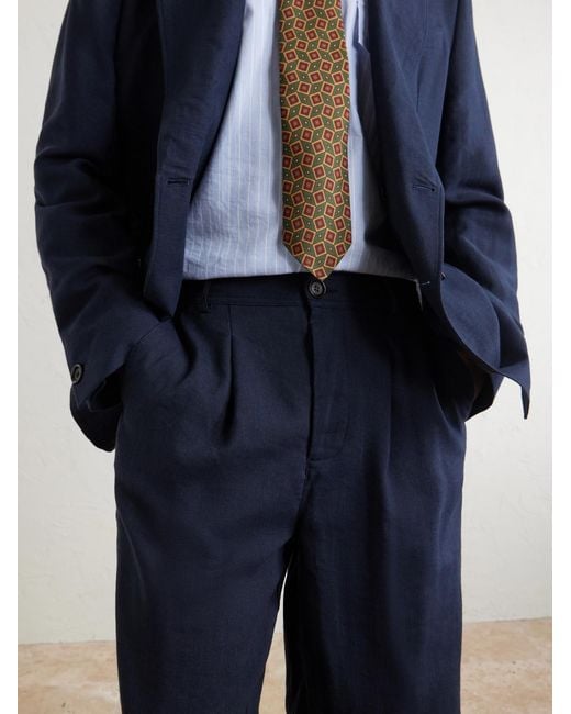 Oliver Spencer Blue Oxford Straight-Leg Striped Linen Drawstring Trousers for men