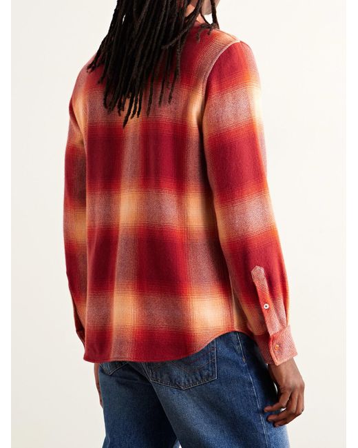 God's True Cashmere Red Checked Cashmere Shirt for men