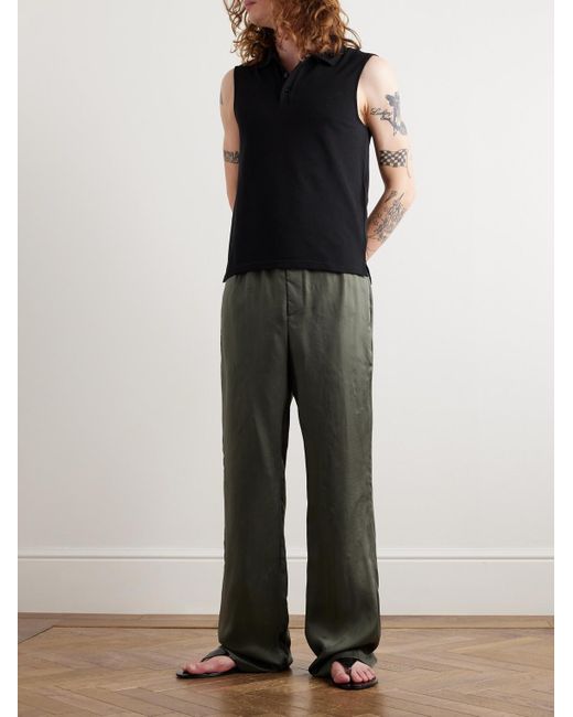 Saint Laurent Green Straight-leg Satin-twill Trousers for men