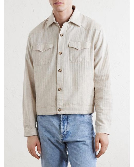 Oliver Spencer Natural Witley Striped Cotton And Linen-Blend Jacket for men