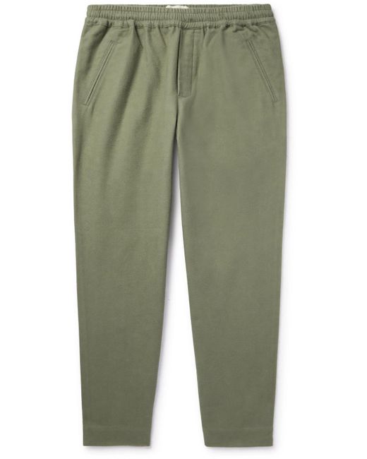 Folk Green Assembly Cropped Tapered Washed Cotton-moleskin Trousers for men