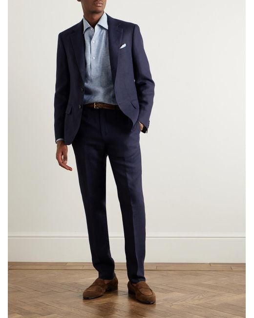 Loro Piana Blue André Linen Half-Placket Shirt for men