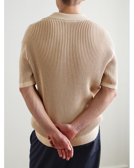 Frescobol Carioca Natural Rino Ribbed-Knit Cotton-Blend Polo Shirt for men