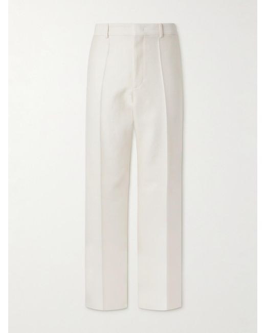 Pantaloni a gamba dritta in crêpe di misto lana e seta con pieghe di Valentino Garavani in White da Uomo