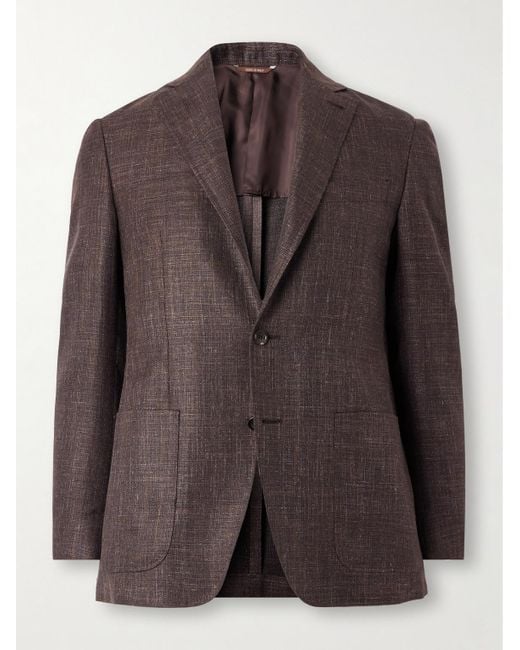 Canali Brown Kei Unstructured Wool, Silk And Linen-Blend Blazer for men