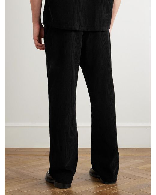 Pantaloni a gamba dritta in velluto a coste di cotone con coulisse di Les Tien in Black da Uomo