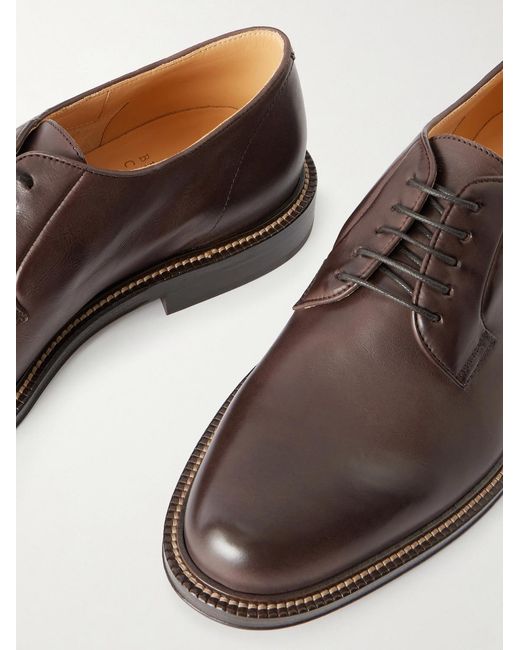 Brunello Cucinelli Brown Leather Derby Shoes for men