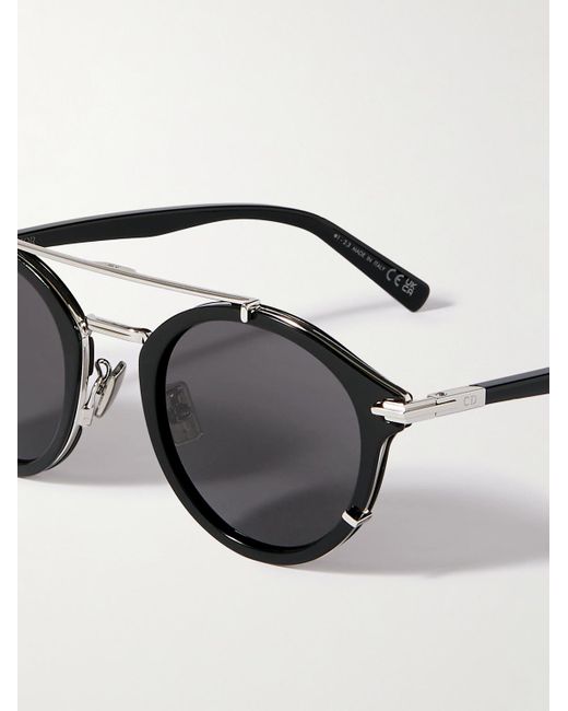 Occhiali da sole in acetato e metallo argentato con montatura rotonda Blacksuit R7U di Dior da Uomo