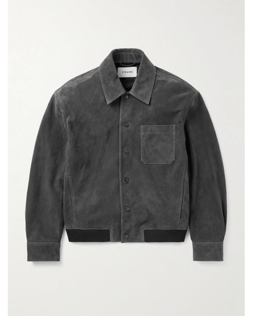 FRAME Gray Suede Bomber Jacket for men