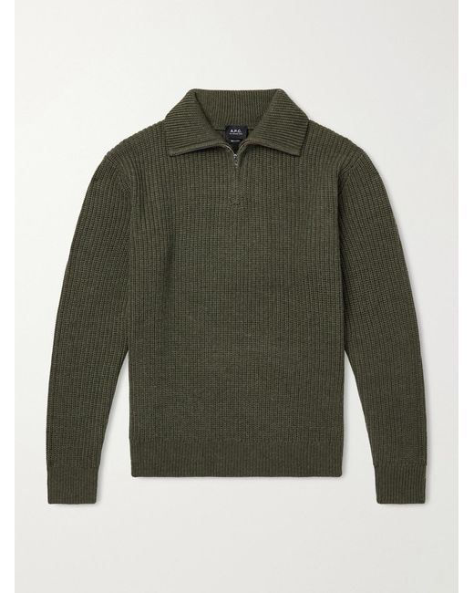 A.P.C. Green Virgin Wool Half-Zip Sweater for men