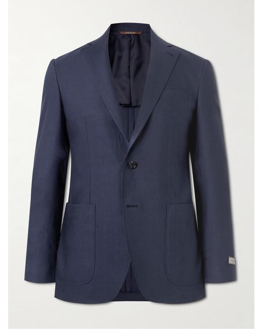 Canali Blue Kei Linen And Wool-Blend Suit Jacket for men