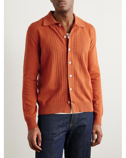 Piacenza 1733 Orange Pointelle-Knit Cotton Shirt for men