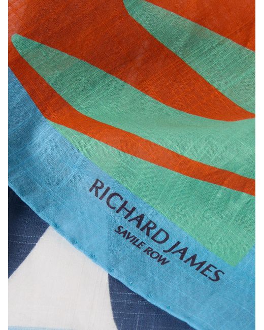 Richard James Blue Printed Cotton Pocket Square for men