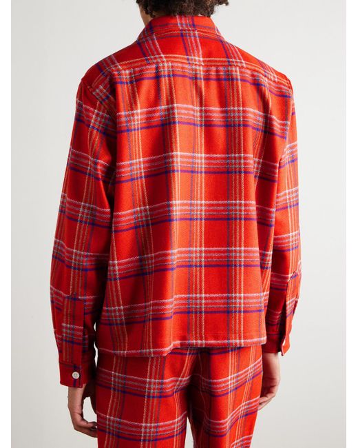 Bode Red Gable Camp-collar Checked Wool Overshirt for men