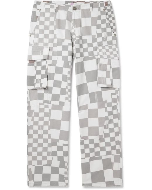 ERL Gray Straight-leg Distressed Checked Cotton-canvas Cargo Trousers for men