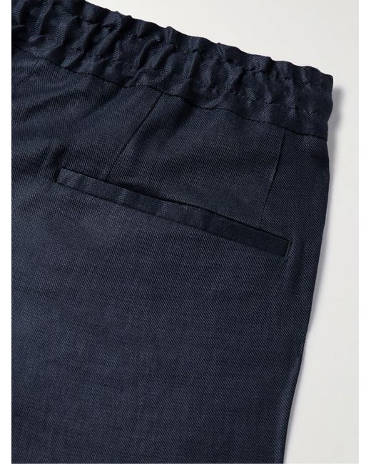 Lardini Blue Straight-leg Pleated Linen-blend Twill Drawstring Trousers for men