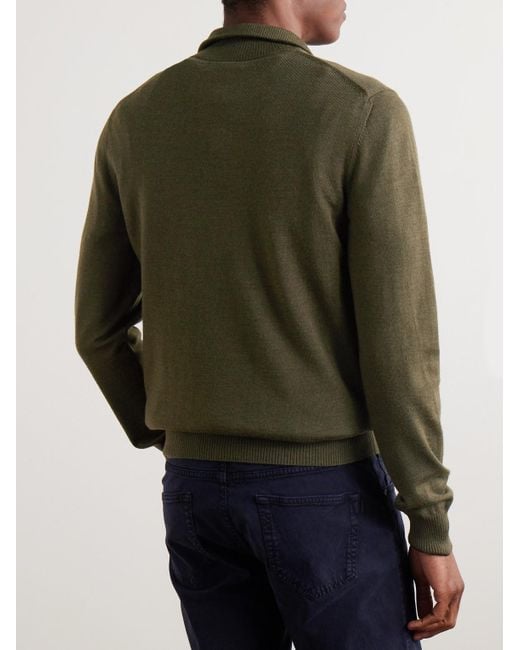 Linton Logo-Embroidered Wool Half-Zip Sweater di James Purdey & Sons in Green da Uomo