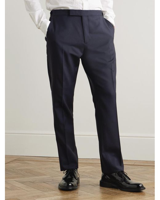 Mr P. Blue Slim-fit Satin-trimmed Virgin Wool And Mohair-blend Tuxedo Trousers for men