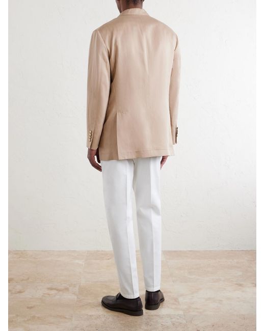 Brunello Cucinelli Natural Double-Breasted Silk And Linen-Blend Twill Blazer for men