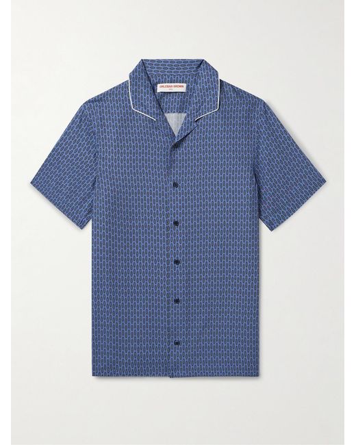 Orlebar Brown Blue Hibbert Perez Camp-Collar Printed Lyocell Shirt for men