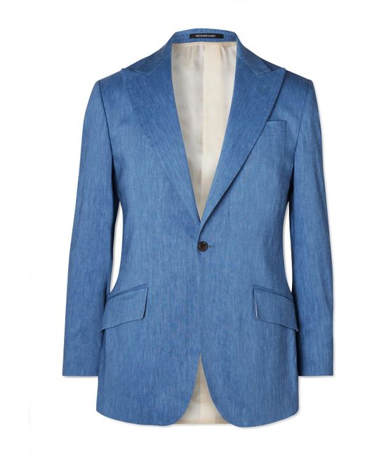 Richard James Blue Hyde Linen-blend Suit Jacket for men