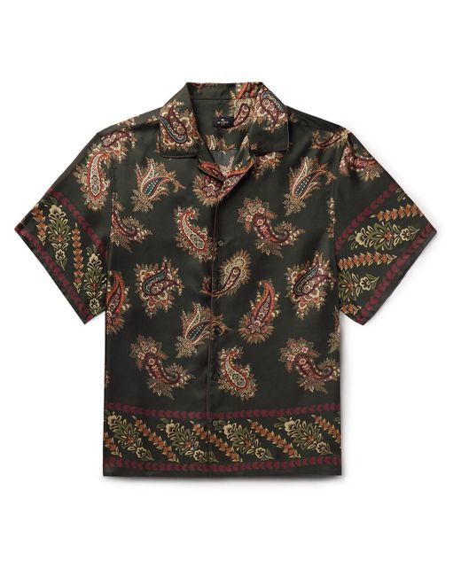 Etro Green Camp-collar Paisley-print Silk-twill Shirt for men
