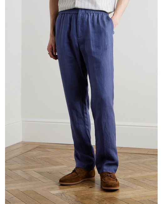 Sunspel Blue Slim-Fit Straight-Leg Linen Trousers for men