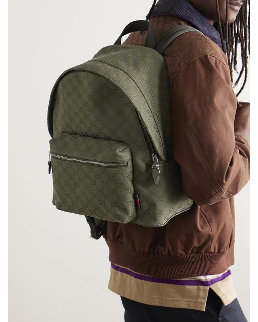 Gucci Neo Rucksack aus Canvas mit Logomuster und Lederbesatz in Green für Herren