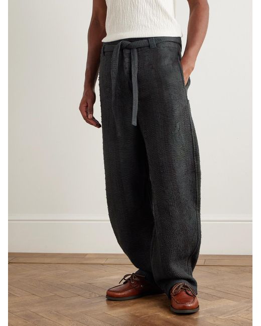 Kartik Research Gray Kantha Fauji Straight-Leg Cotton Trousers for men
