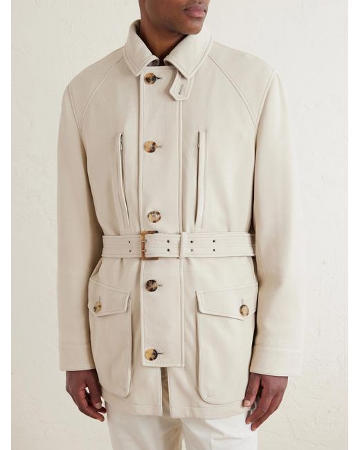 Brunello Cucinelli Natural Belted Leather Jacket for men