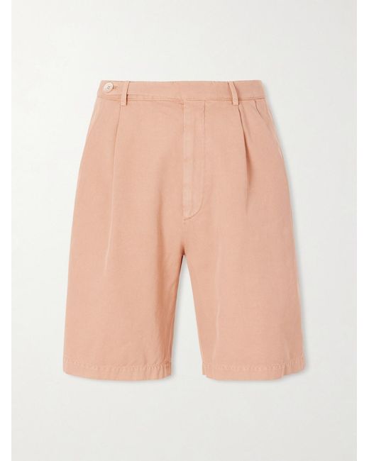 Brunello Cucinelli White Straight-Leg Pleated Cotton Shorts for men